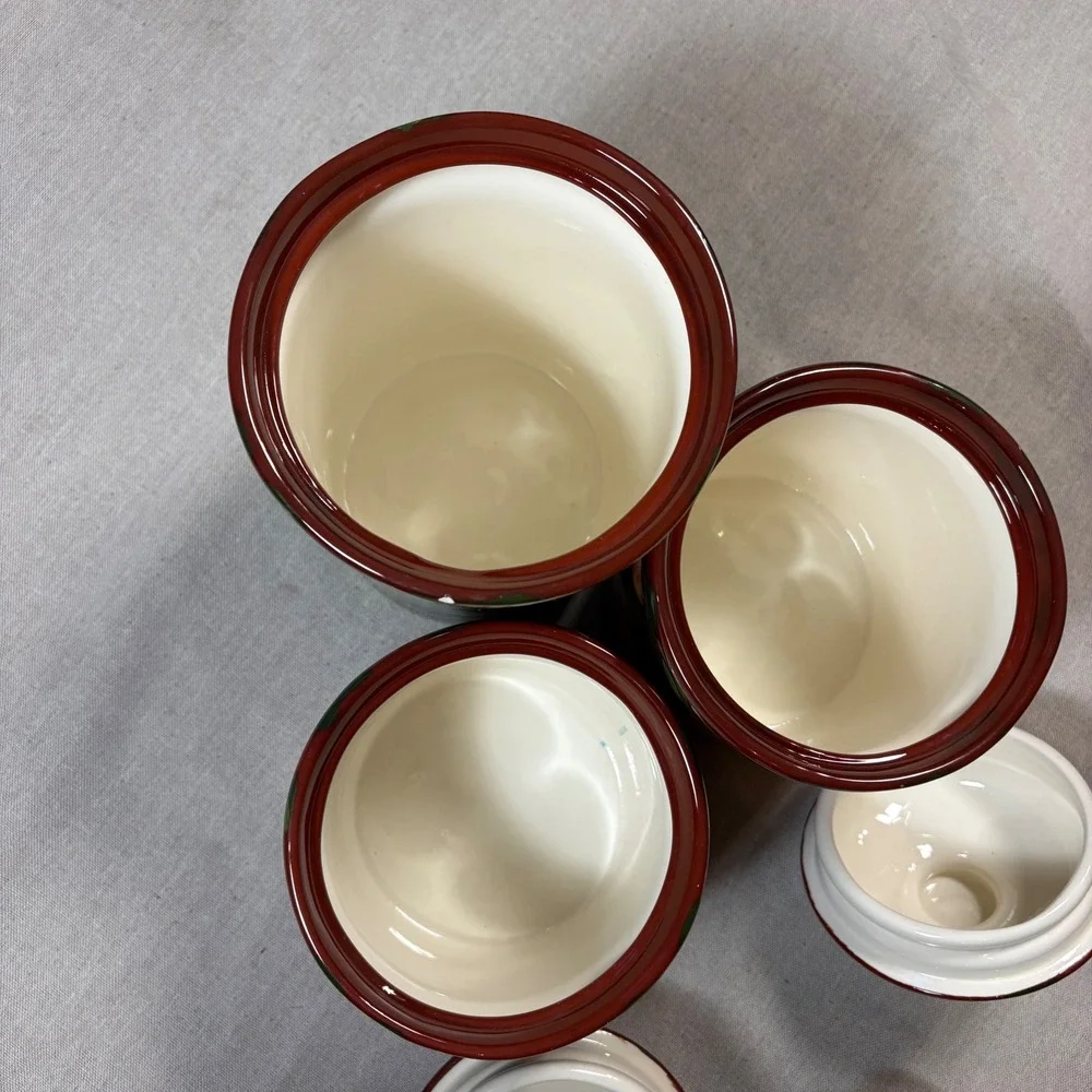 Droll Designs Hand Painted Ceramic Fruit Canister Set 3pc Cottage core Dark